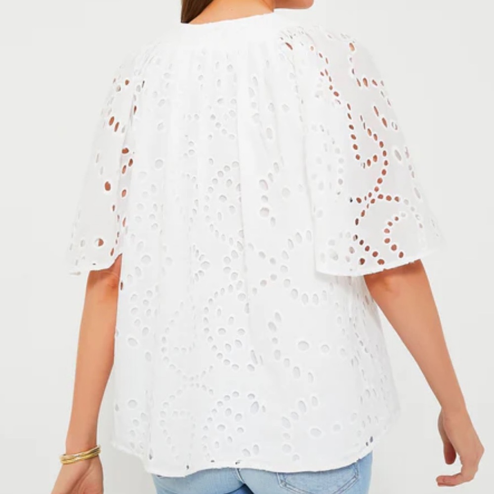 Tuckernuck White Eyelet Finley Flutter Sleeve Shirt - Picture 7 of 9